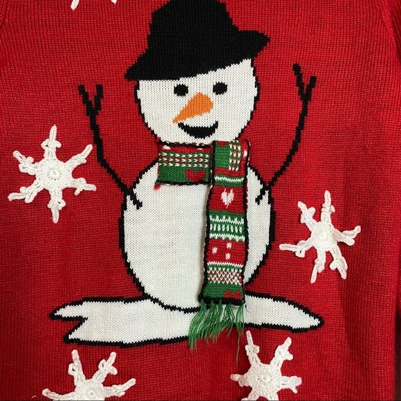 Karen Scott Red Knit Sweater Snowman Snowflake Embellishment Small S - Picture 6 of 13